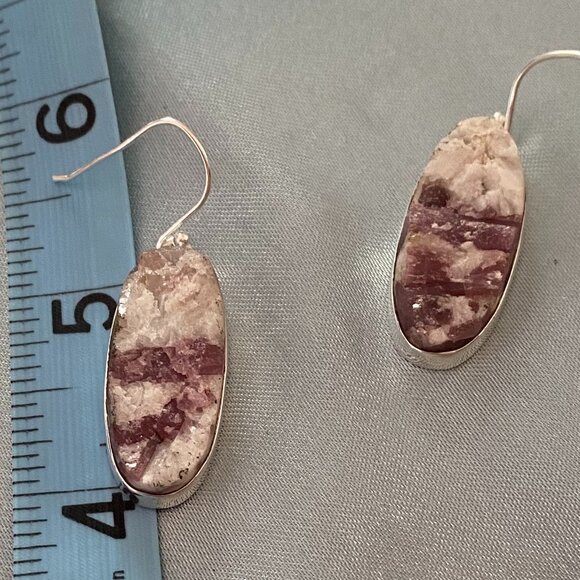 Natural Rhodochrosite Sterling Silver Earrings. - Picture 4 of 6
